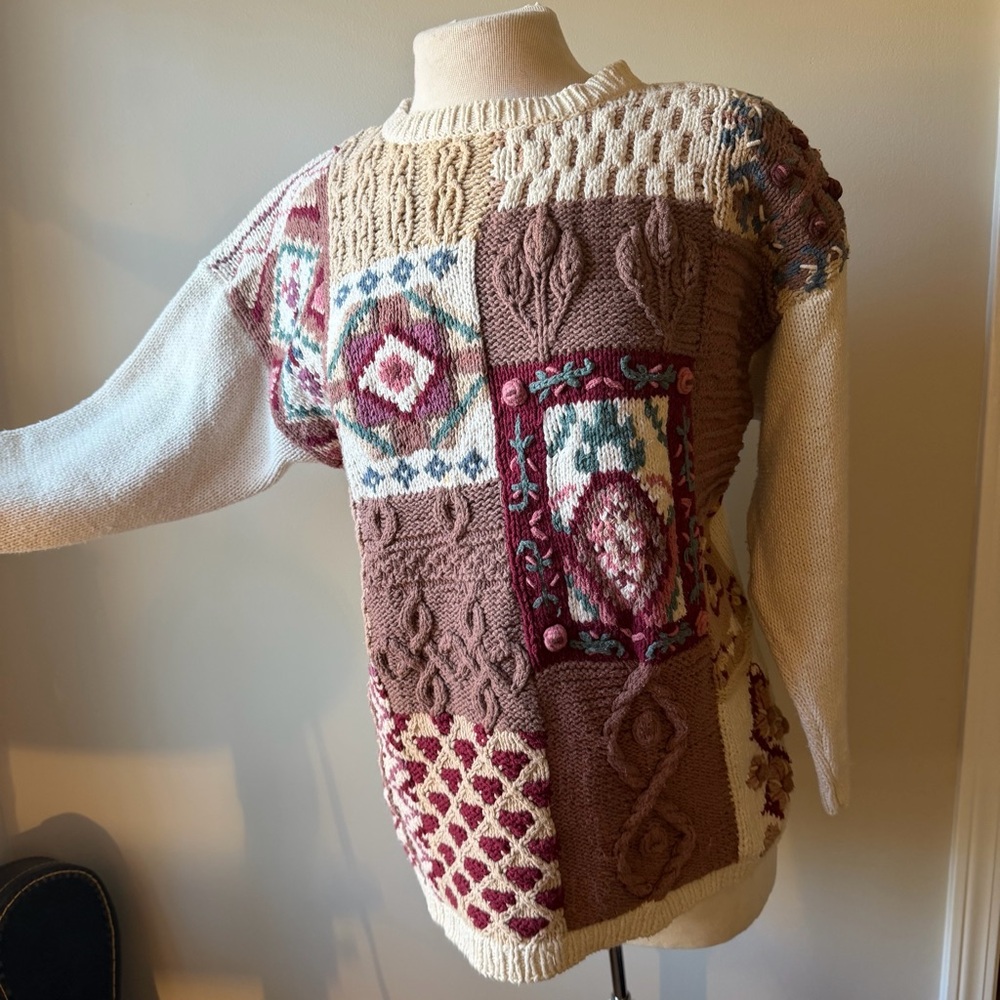 90s Vintage Sweater Chunky Hand Knit Cottagecore Grandma Jumper